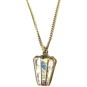 Vintage Gold Tone Necklace with Silver Toned Unique Floating Charm Rhinestones